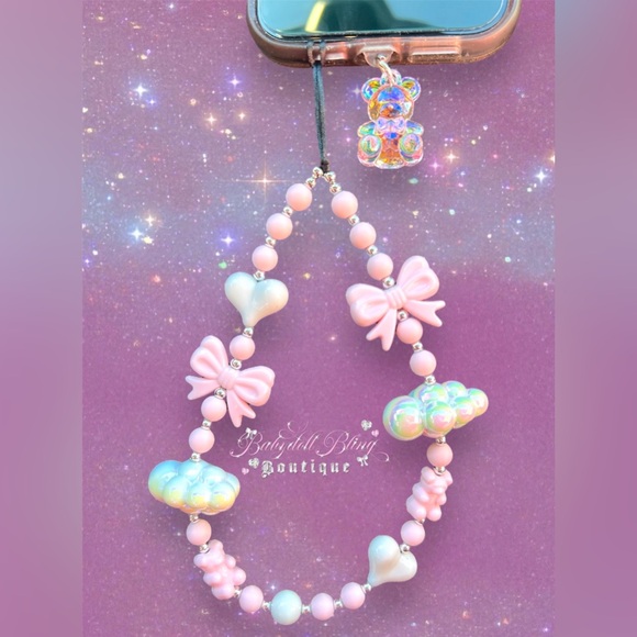 Phone Strap Lanyard β¨βοΈ Luxury cloud ribbons hearts beaded shiny luxe y2k kawaii - Picture 5 of 17